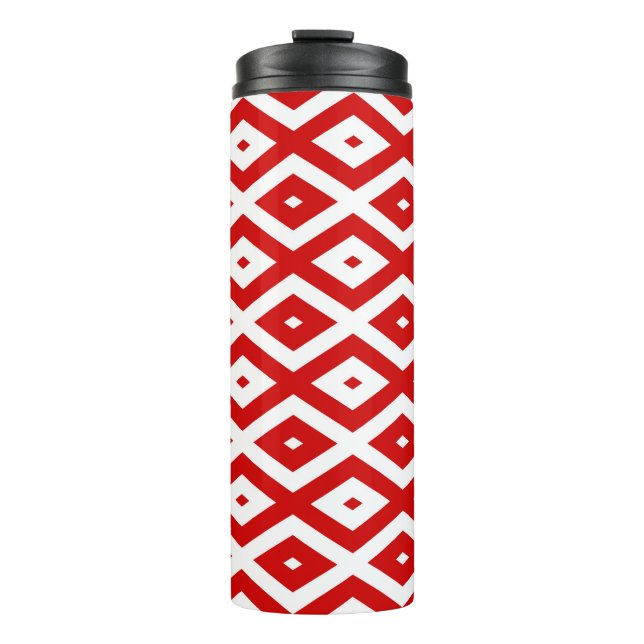 Red and white diamond pattern thermal tumbler (Front)