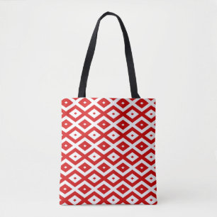 Red and white diamond pattern tote bag