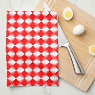 Red and White Diamond Plaid Pattern Tea Towel