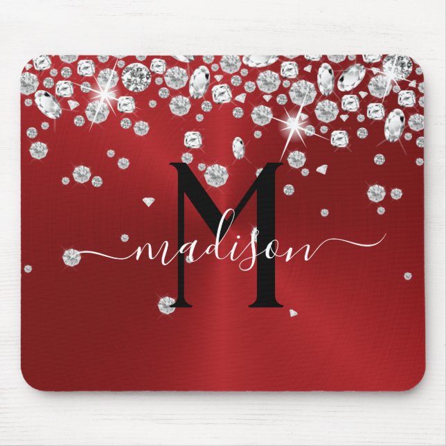 Red and White Diamonds - Personalised Mouse Mat (Front)