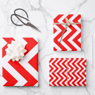 Red and White Different Sizes Vertical Chevron Wrapping Paper Sheet