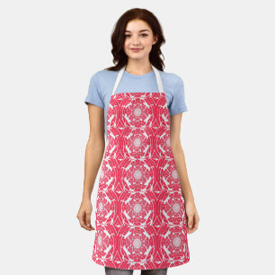 Red and White Dimensional Pattern Apron