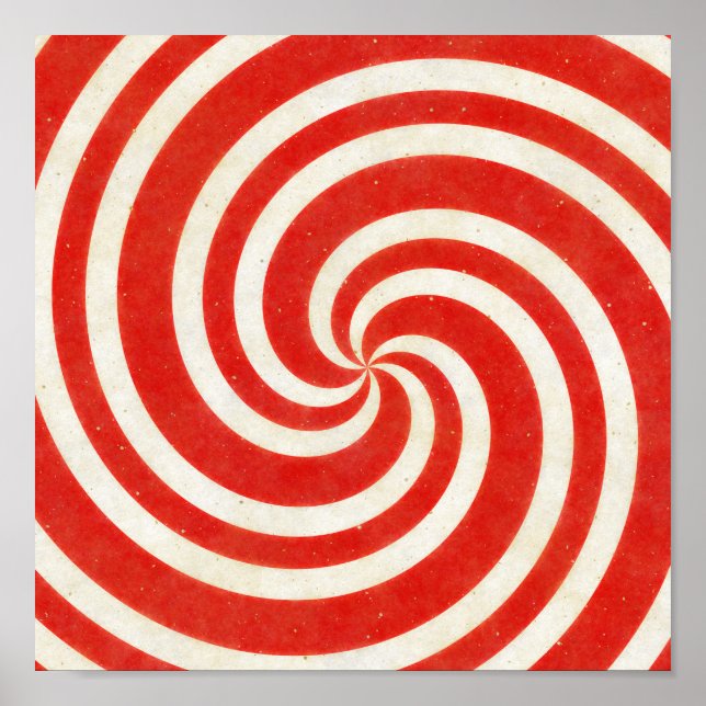 Red and White Dizzy Candy Swirl Poster (Front)