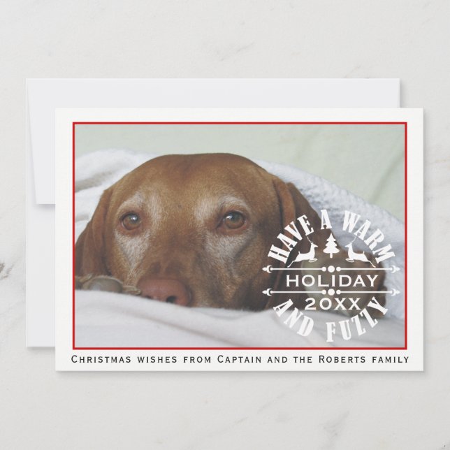 Red and white dog pet Christmas photo Holiday Card (Front)