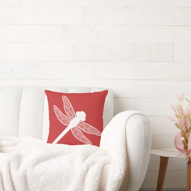 Red And White Dragonfly Print Cushion (Couch)