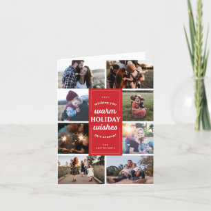 Red and White Eight Photo Warm Holiday Wishes Card