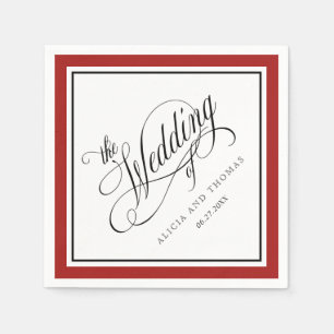 Red and White Elegant Calligraphy Wedding Napkin