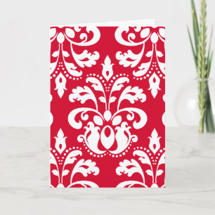 Red and white elegant Christmas damask version 2 Holiday Card
