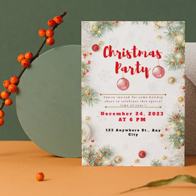 Red And White Elegant Christmas Party Invitation (Creator Uploaded)