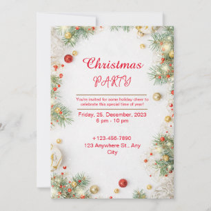 Red And White Elegant Christmas Party Invitation