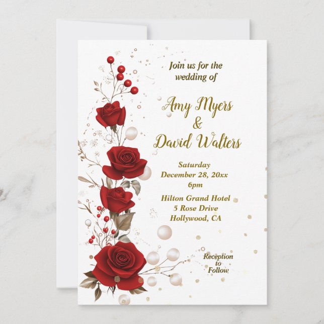 Red and White elegant wedding invitation  (Front)