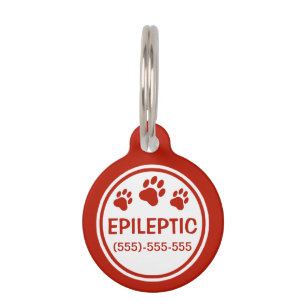 Red And White Epileptic Text With Custom Info Pet Tag