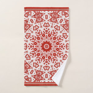 red and white , ethnic bandana bath towel set