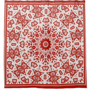 red and white , ethnic bandanna shower curtain