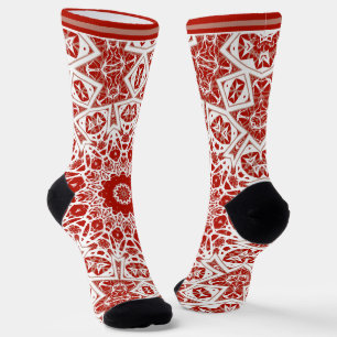 red and white , ethnic bandanna socks