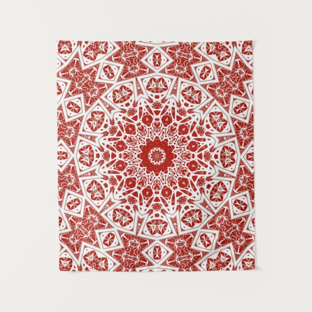red and white , ethnic  bandanna tapestry (Front)
