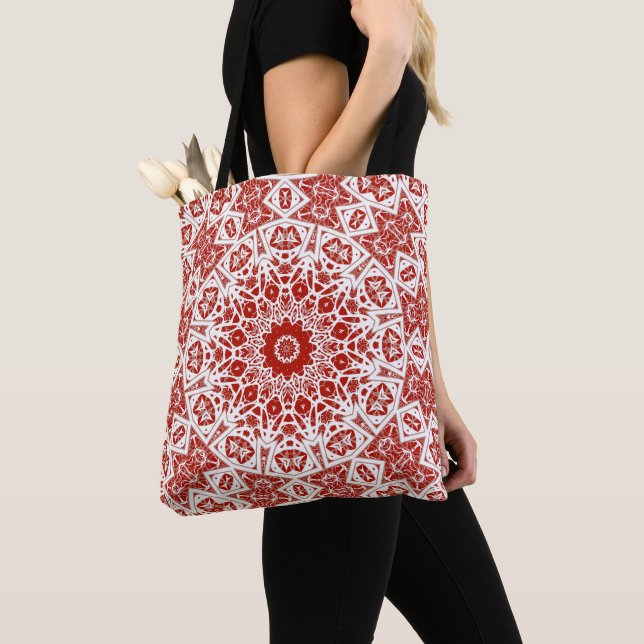 red and white , ethnic  bandanna tote bag (Close Up)