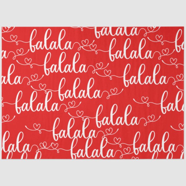 Red and White Fa La La Hearts Christmas Tissue Paper (Front)