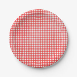 red and white faded gingham design paper plate