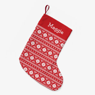 Red and White Fair Isle Monogram Small Christmas Stocking