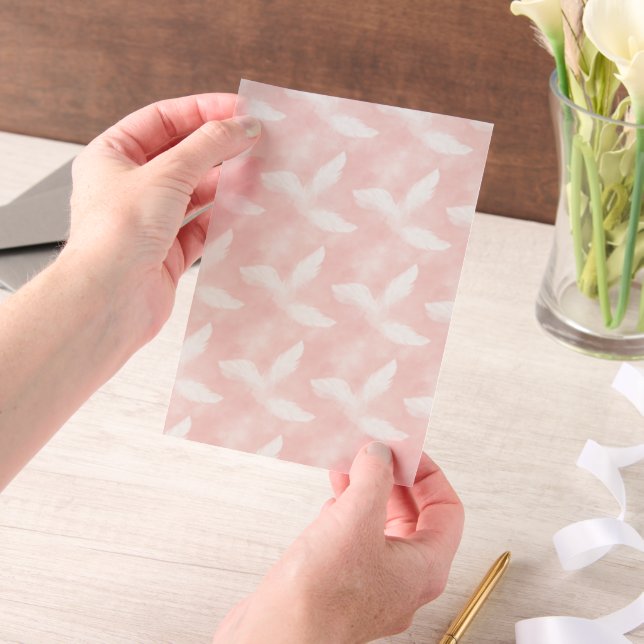 Red and White Feathers Vellum Overlay Invitations (Handheld)