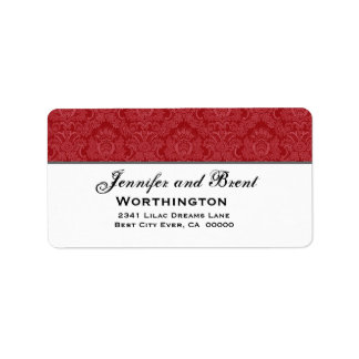Red and White Feathery Damask Wedding Collection Label