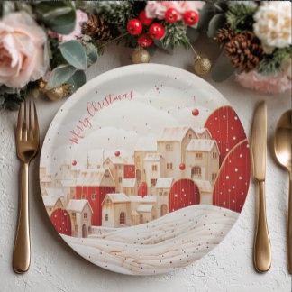 Red and White Festive Christmas Paper Plate
