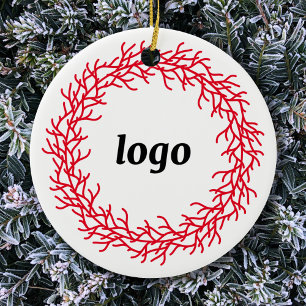 Red and White Festive Wreath Logo Business Ceramic Tree Decoration