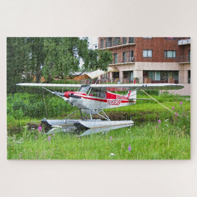 Red and white float plane, Lake Hood, Alaska   Jigsaw Puzzle (Horizontal)