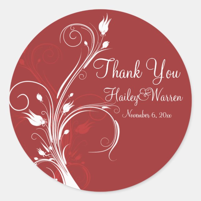 Red and White Floral 3" Round Sticker (Front)