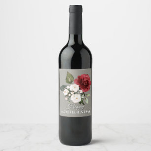 Red and White Floral Bouquet Mother's Day Wine Label