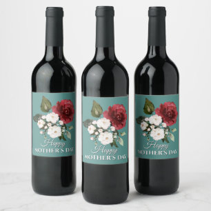 Red and White Floral Bouquet Mother's Day Wine Label