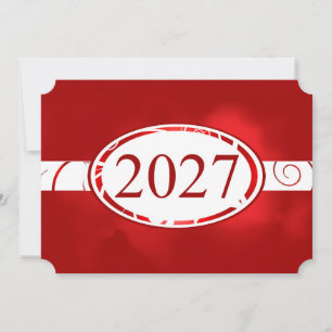 Red and White Floral Button 2027 Card