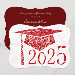 Red and White Floral Cap 2025 Graduation Party Invitation