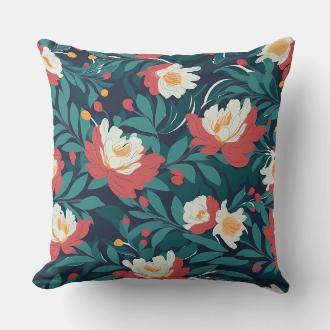 Red and White Floral Cushion (Front)