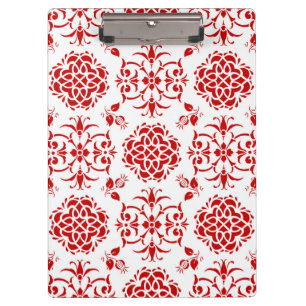 Red and White Floral Damask Style Pattern Clipboard