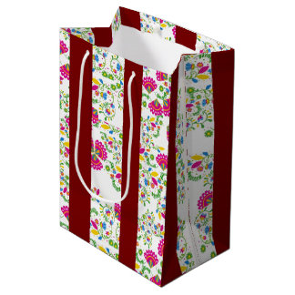 Red and white floral design medium gift bag