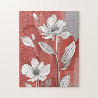 Red and White Floral  Jigsaw Puzzle