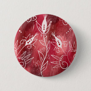 Red And White Floral Pattern 6 Cm Round Badge