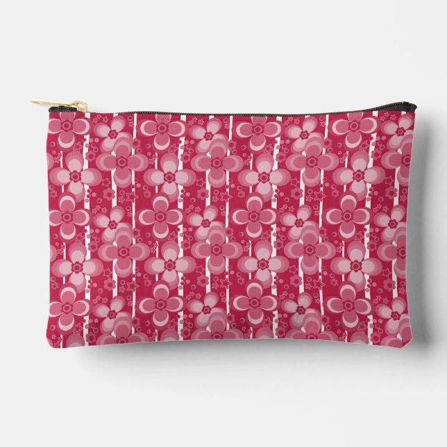 Red and white floral pattern accessory pouch (Front)
