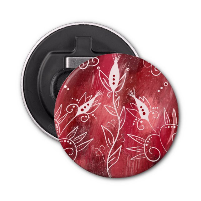 Red And White Floral Pattern Bottle Opener (Front)