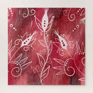 Red And White Floral Pattern Jigsaw Puzzle