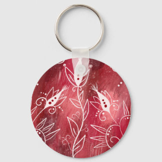 Red And White Floral Pattern Key Ring