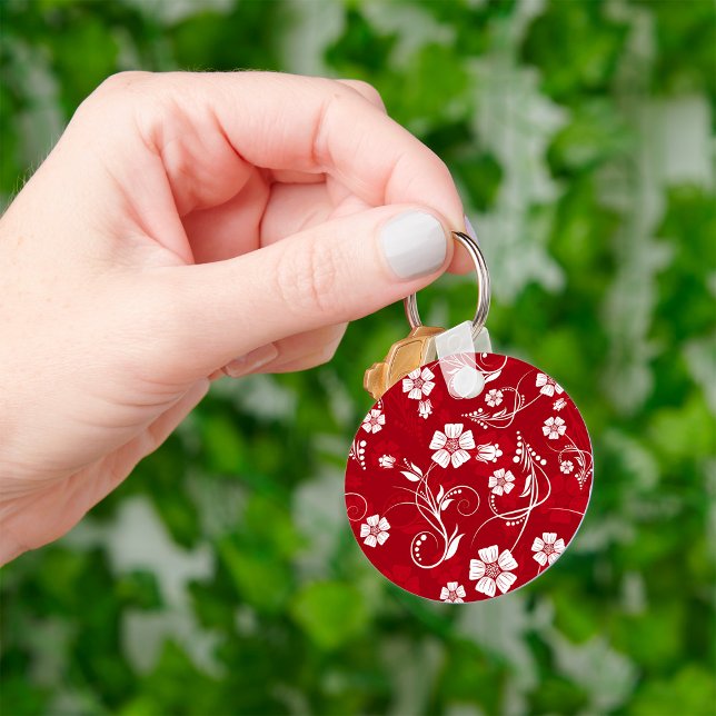 Red and White Floral Pattern Key Ring (Creator Uploaded)