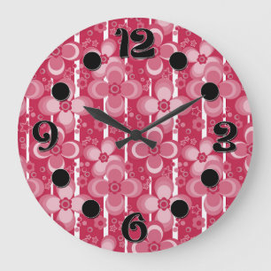 Red and white floral pattern large clock