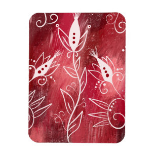 Red And White Floral Pattern Magnet