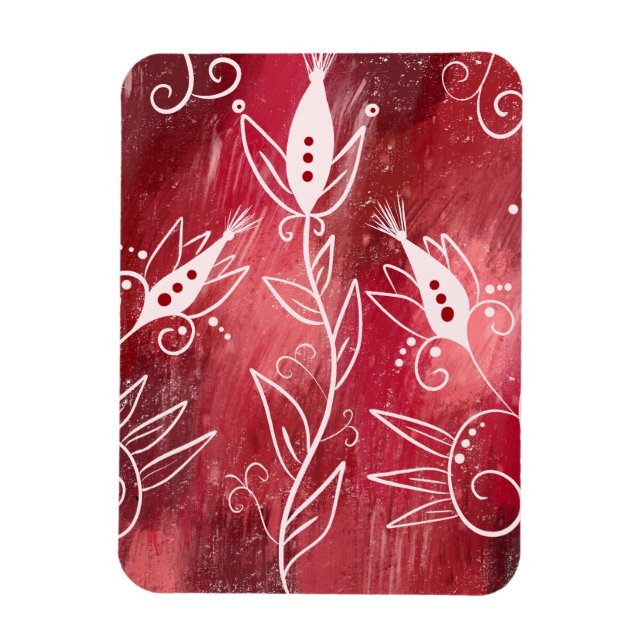 Red And White Floral Pattern Magnet (Vertical)