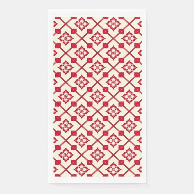 Red and White Floral Pattern Napkin (Front)