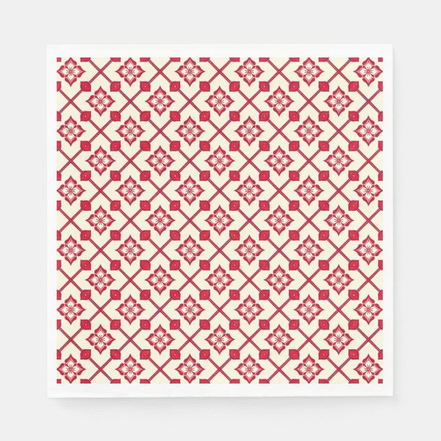 Red and White Floral Pattern Napkin (Front)