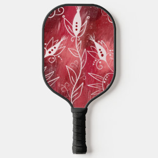 Red And White Floral Pattern Pickleball Paddle